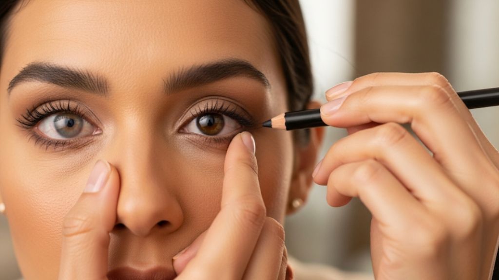 Mujer maquillándose sin riesgos con glaucoma