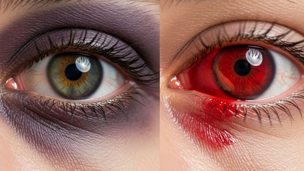 diferencias síntomas y causas de un ojo morado con un derrame ocular